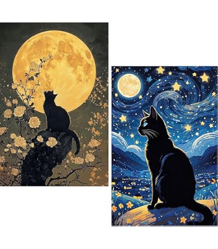 Amazon.co.jp: 5D ダイヤモンドアート DIY 星空の花海と猫
